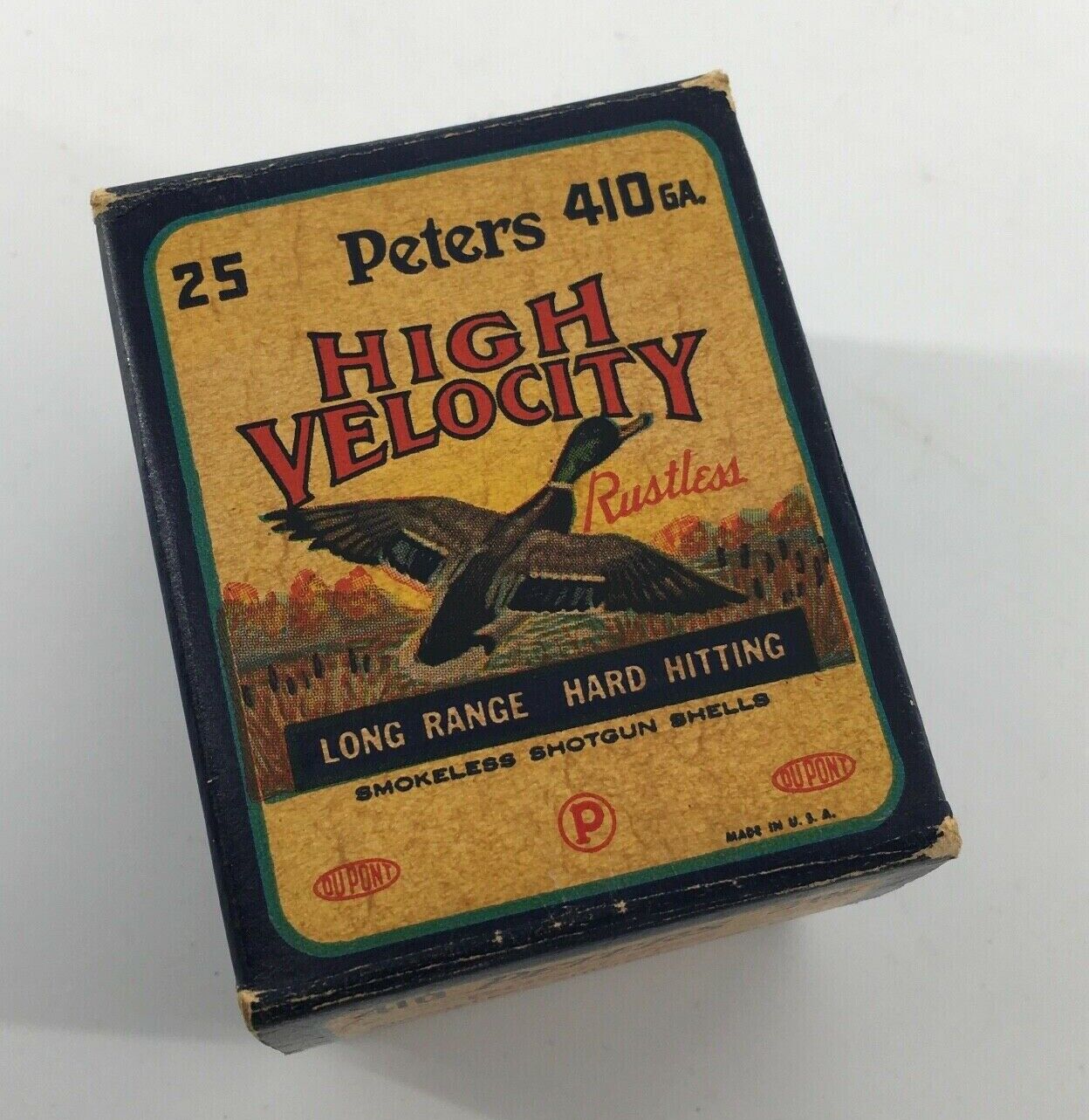 Vintage Empty Peters High Velocity 410 Ga. 25 Ct Shotgun Shell Box Dupont