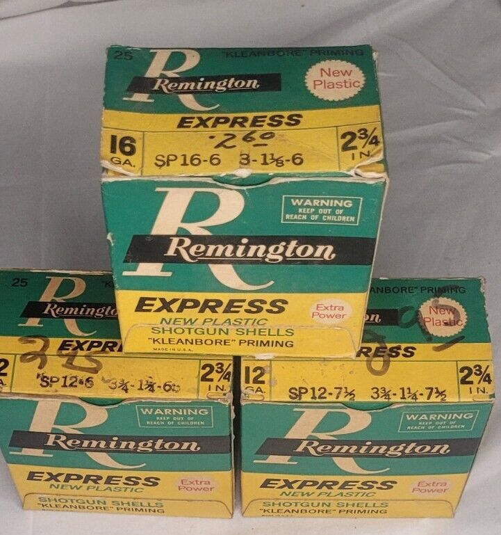 3 Remington Express Plastic, Extra Power 12ga. And 16ga. Empty Boxes Pre-owned
