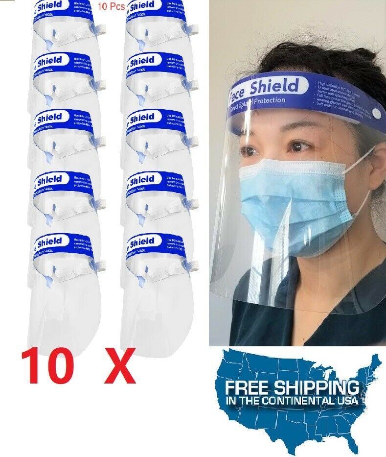 10 Pcs Safety Full Face Shield Reusable Washable Protection Cover Face Mask