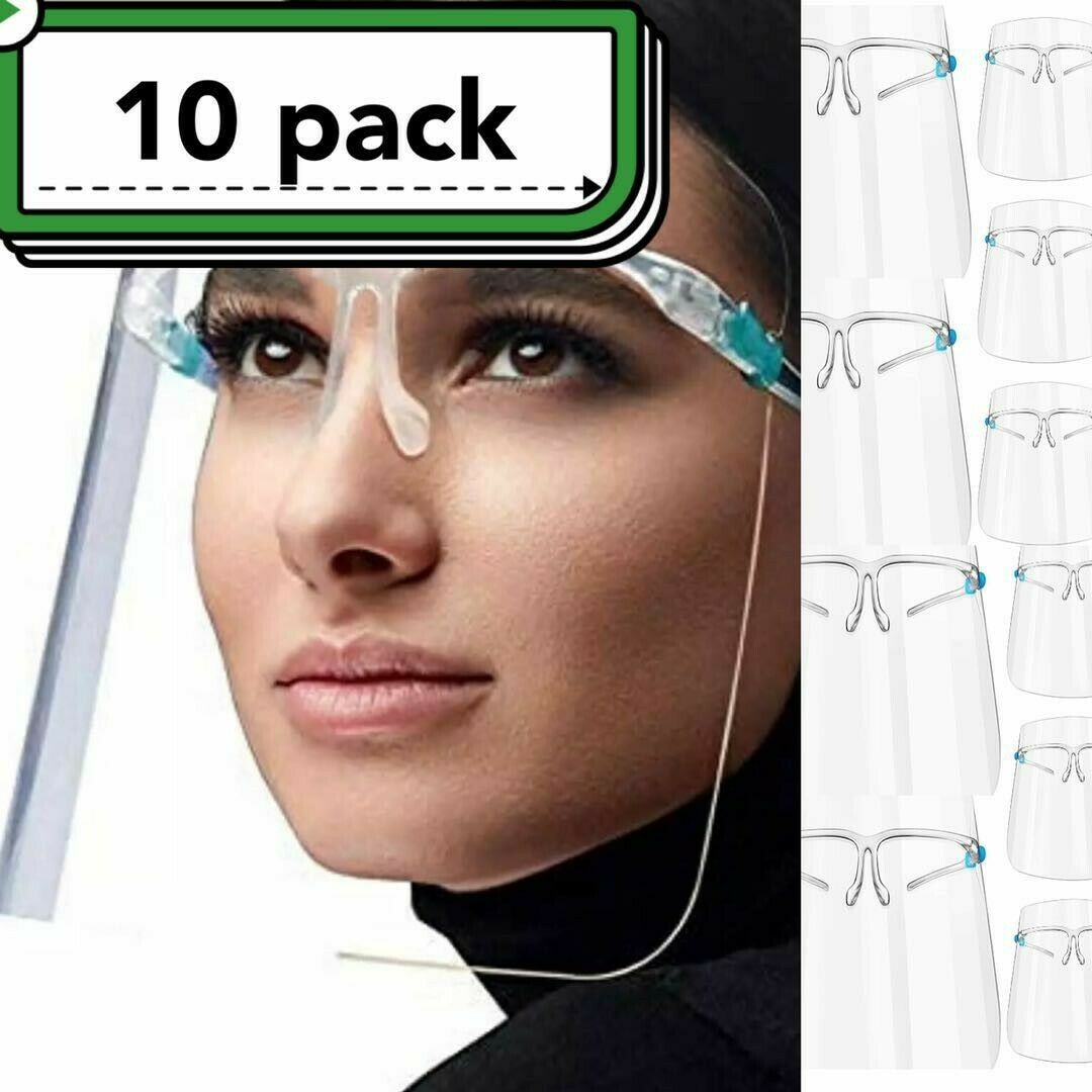 10 Pack Face Shield Guard Mask Safety Protection With Glasses Reusable Anti Fog