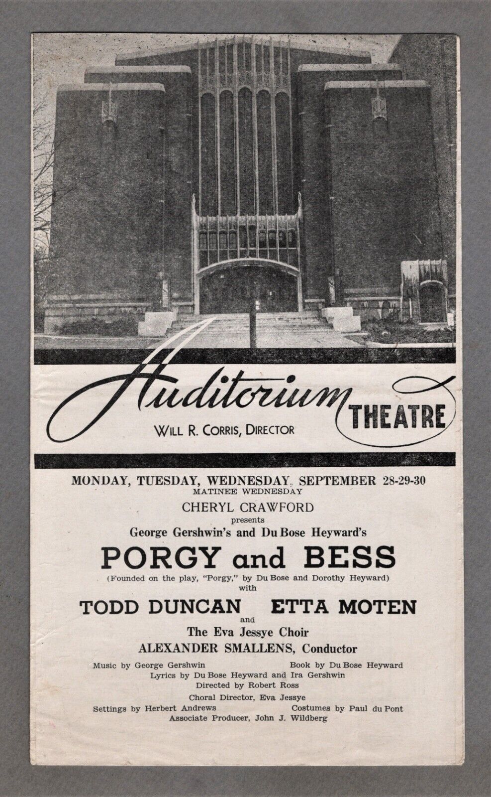 George Gershwin "porgy And Bess" Todd Duncan / Etta Moten 1942 Rochester Program