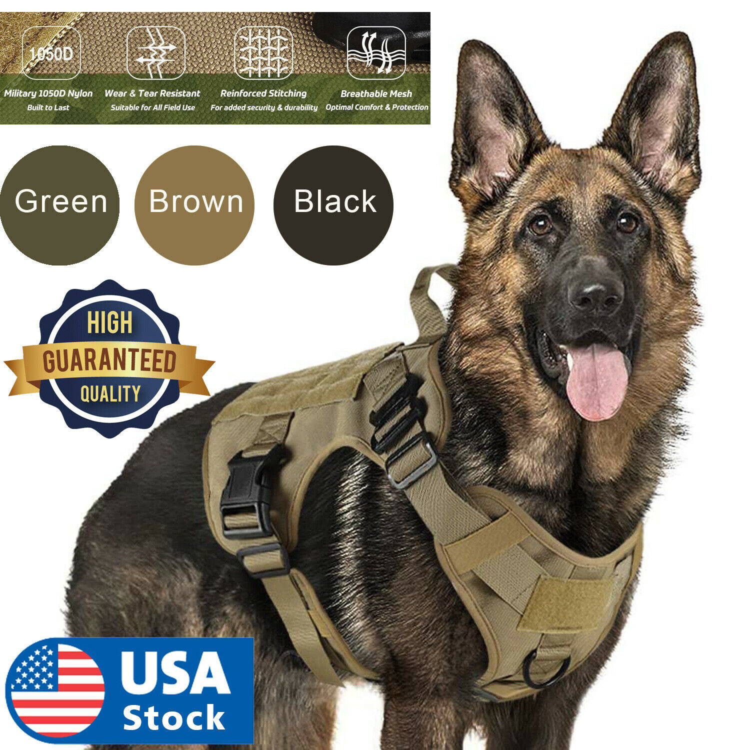 Tactical Dog Harness With Handle No-pull Large Military Dog Vest Us Working Dog