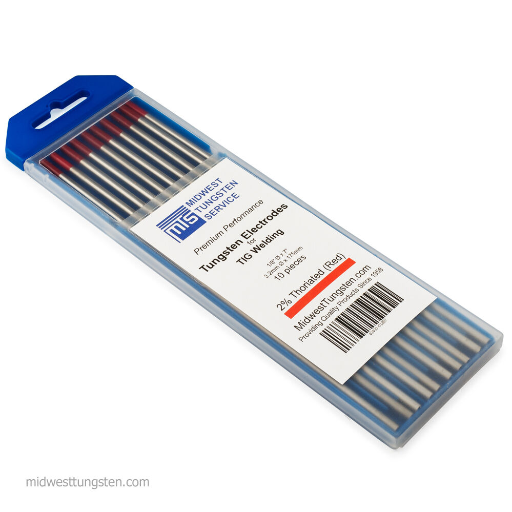 Tig Welding Tungsten Rod Electrodes 2%thoriated 1/8” X 7” (red, Wt20) 10pk