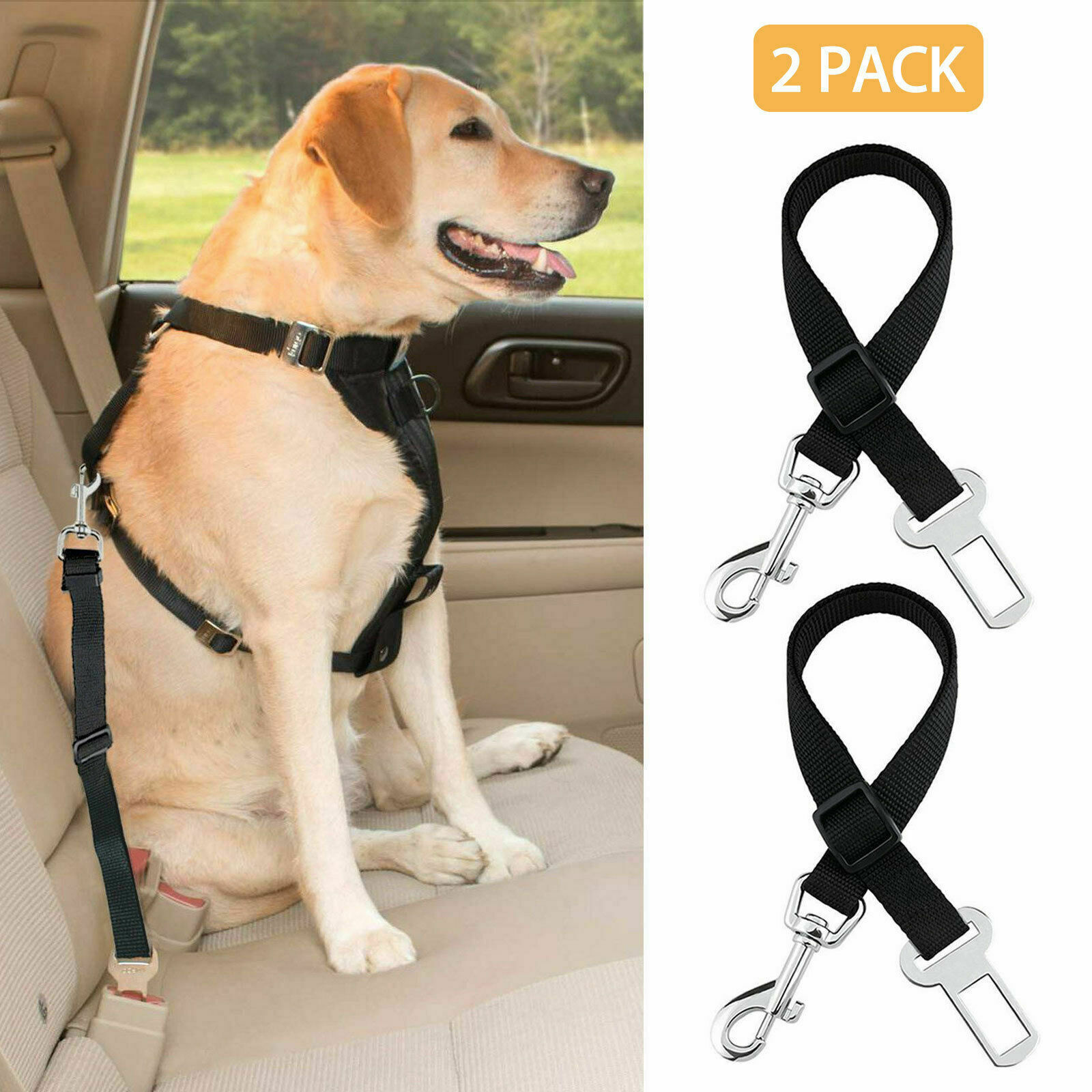 2 Pack Cat Dog Pet Safety Seatbelt For Car Seat Belt Adjustable Harness Lead