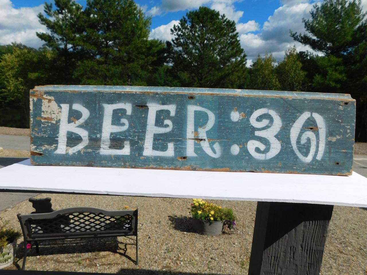 Antique Vintage Wooden Beer Sign 26 3/8" L X 6 1/2" W  "beer:30" Man Cave Cabin