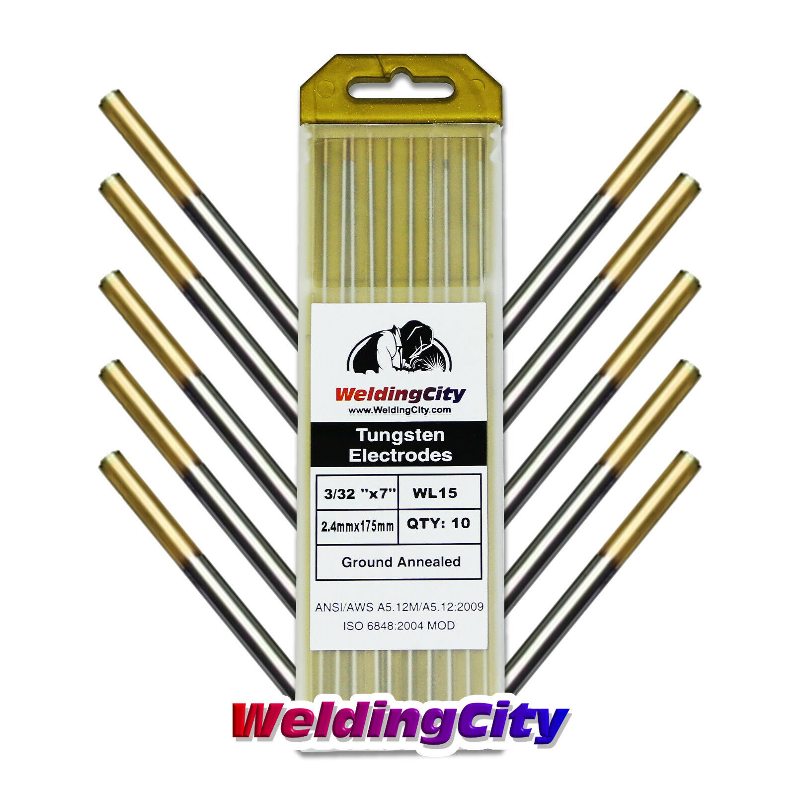 Weldingcity® 10-pk Tig Welding Tungsten Electrode 1.5% Lanthanated (gold) 3/32x7