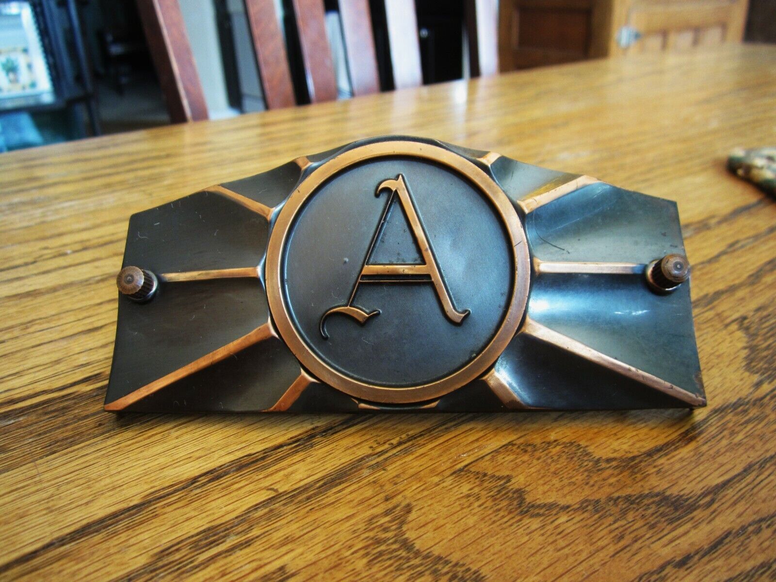 Art Deco Copper? Desk Top Name Letter A Plaque Arts & Crafts Sign Initial Badge