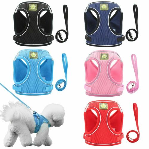 Small Dog Breathable Mesh Harness Vest Collar Soft Chest Strap Xs-xl Leash Set