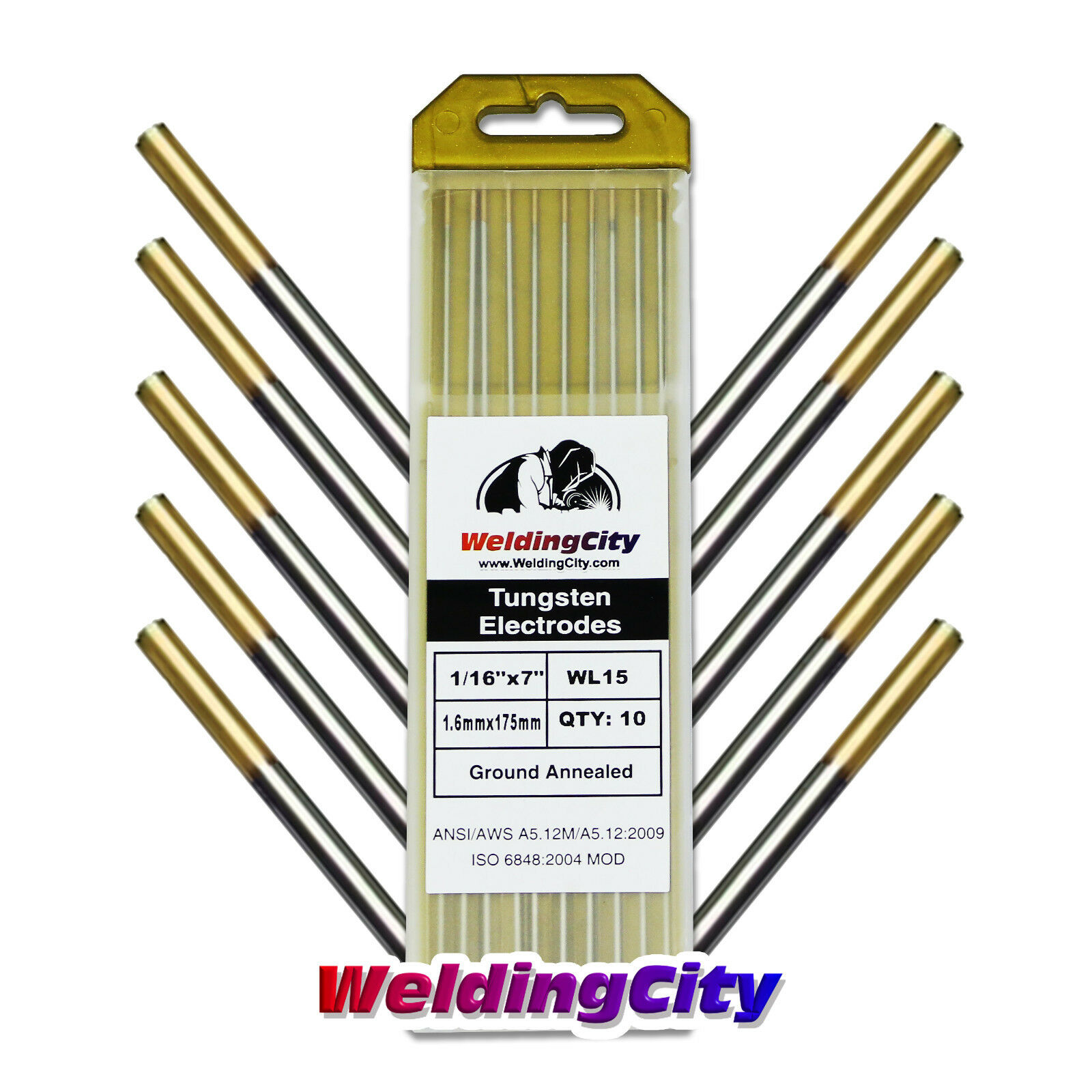Weldingcity® 10-pk Tig Welding Tungsten Electrode 1.5% Lanthanated (gold) 1/16x7
