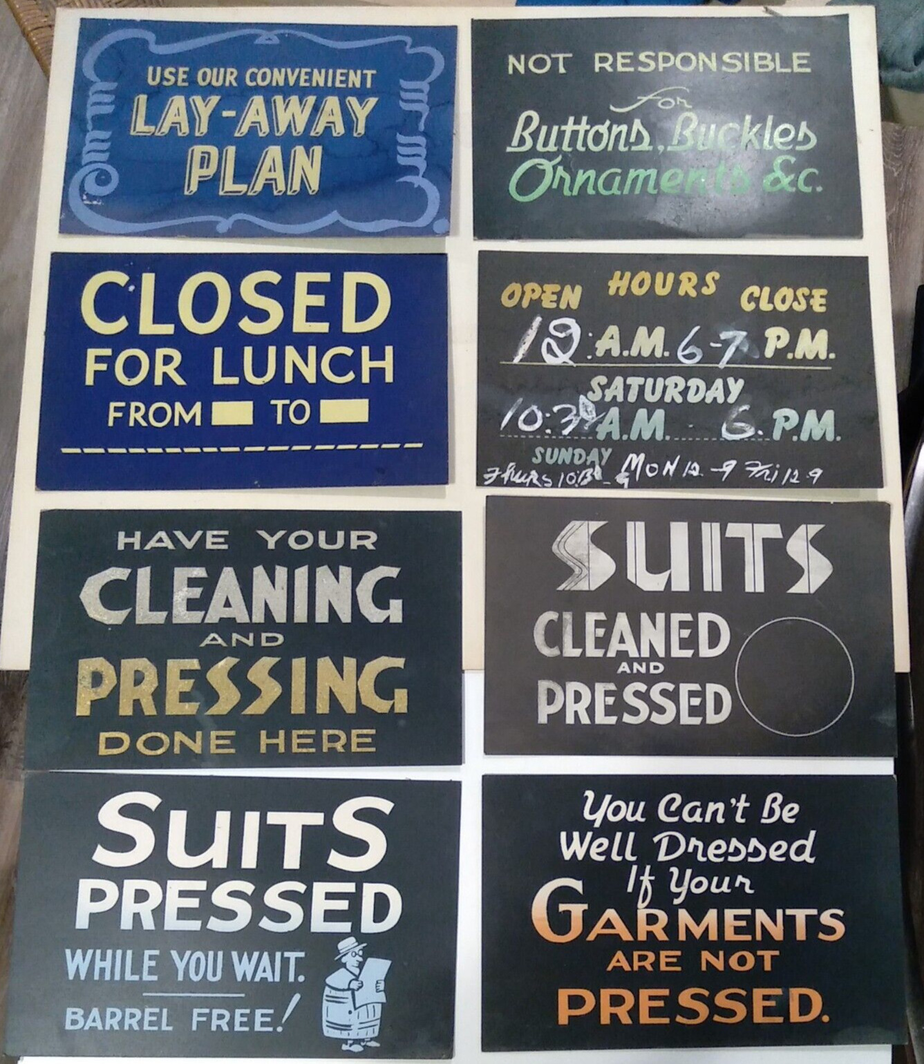 8 Vintage 1950s Dry Cleaners Laundromat Cardboard Window Shop Signs Advertising