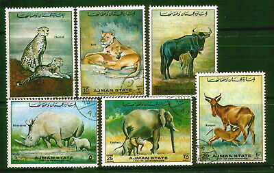 250 - Ajman - African Animals - Fauna - Elephant -  Lion - Used Set