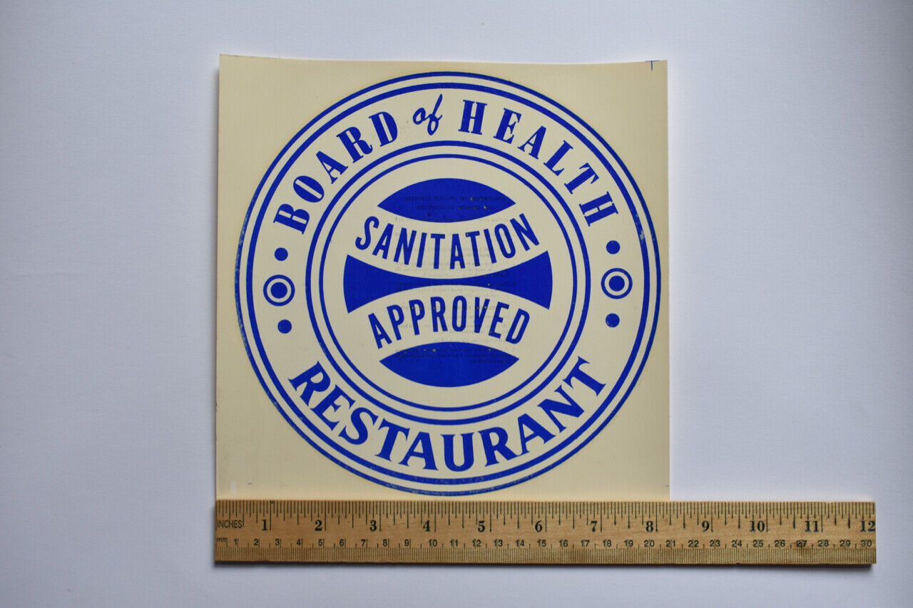 Large Vintage Water Slide Decal Board Of Health Sanitation Approved Restaurant