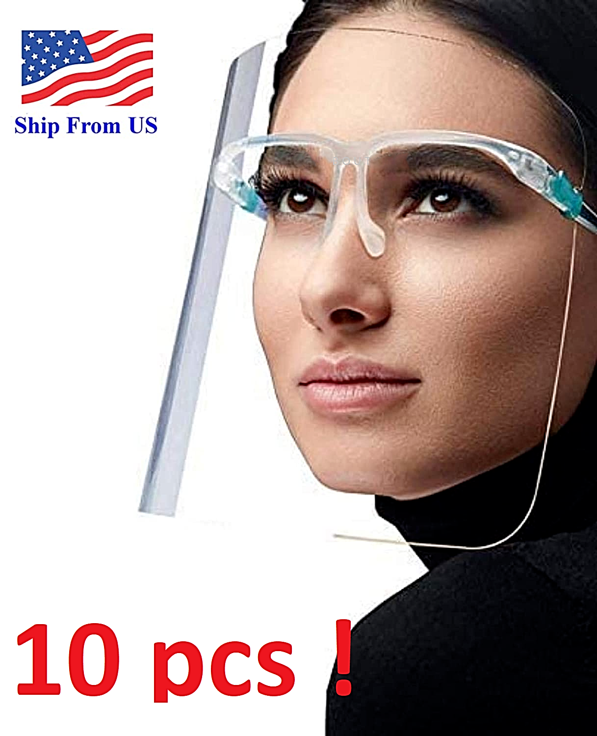 ✅ 10 Set Face Shield Guard Mask Safety Protection With Glasses Reusable