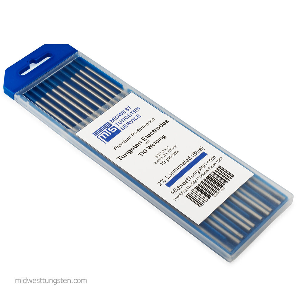 Tig Welding Tungsten Rod Electrodes 2% Lanthanated 3/32” X 7” (blue, Wl20) 10pk
