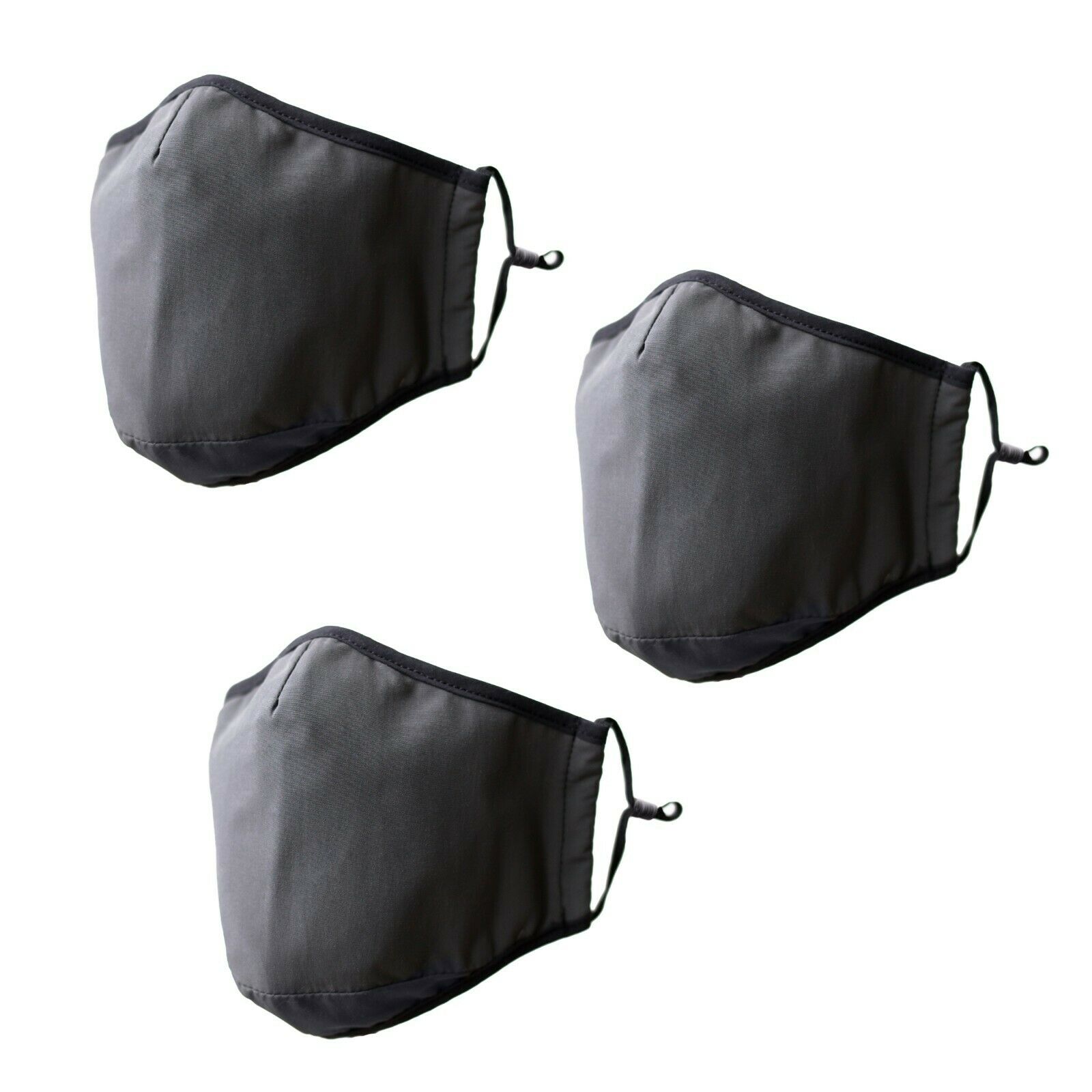 3pack Convertable Cloth Face Mask-  Gray/black Unwoven Filtration - Unisex Large