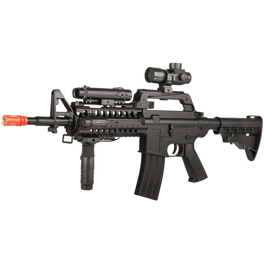 400 Fps Well M4 Spring Airsoft Rifle Gun W/ Scope Flashlight Laser 6mm Bb Bbs