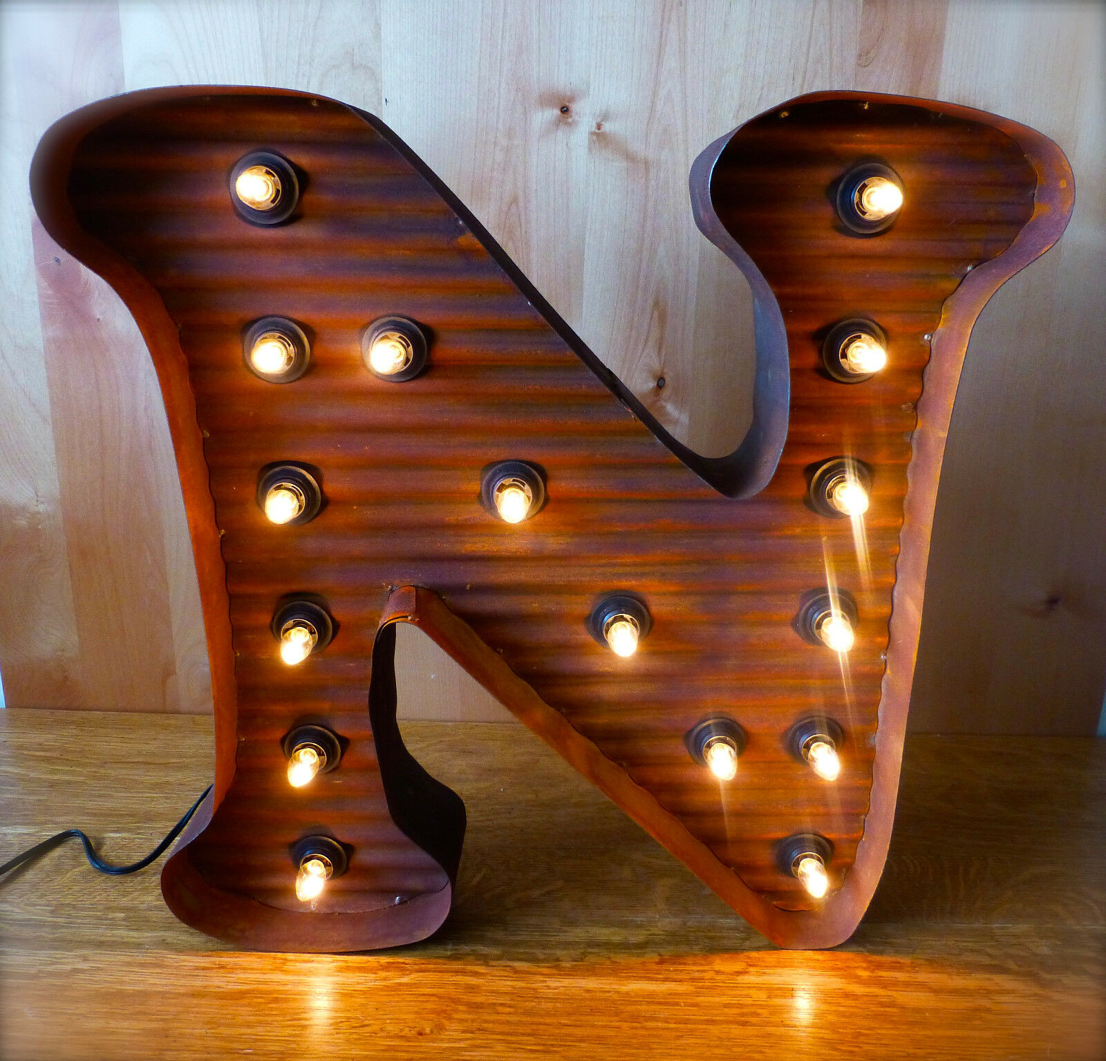 Lg Brown Vintage Style Light Up Marquee Letter N, 24" Tall Novelty Metal Sign