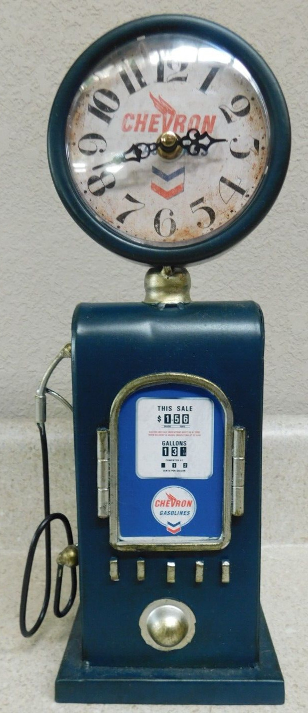 Chevron Gasoline Gas Pump Replica Clock 13.5” Tall