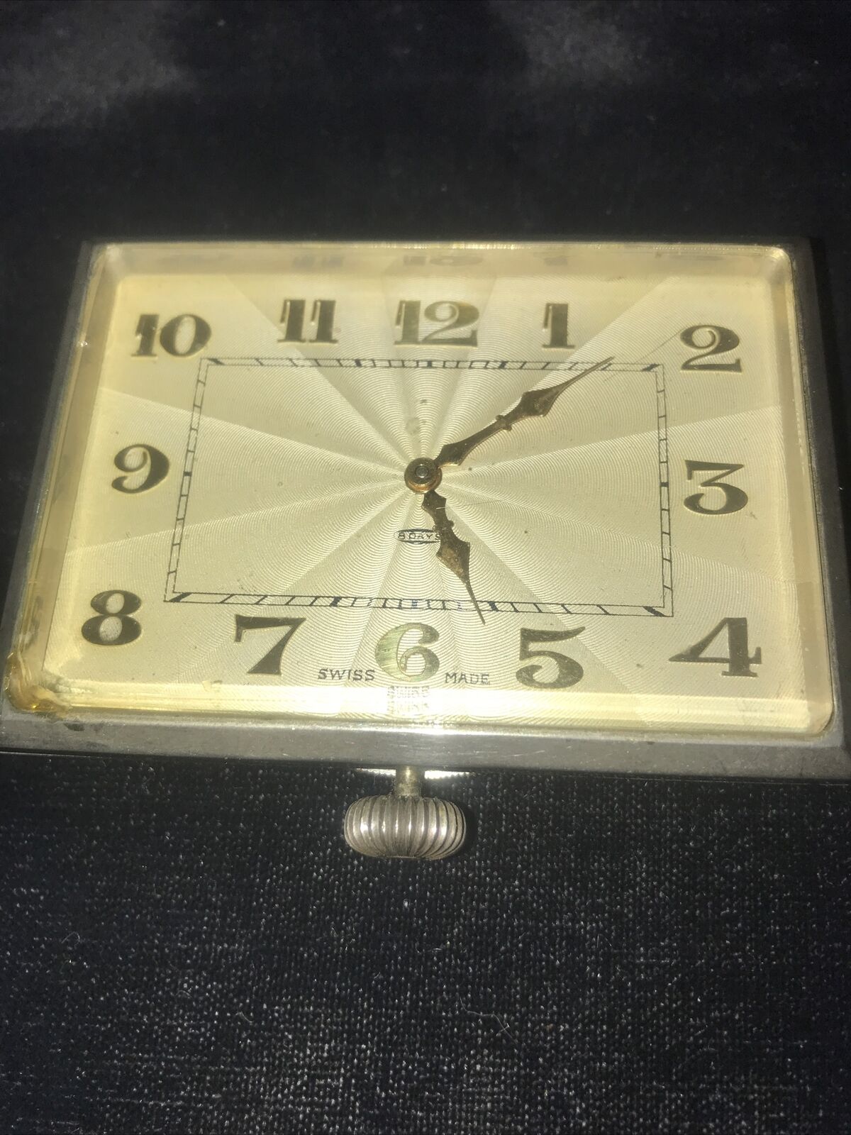 Antique 1930's L Sandoz Vuille 8 Day Swiss Car Clock Runs - Guilloche Dial?