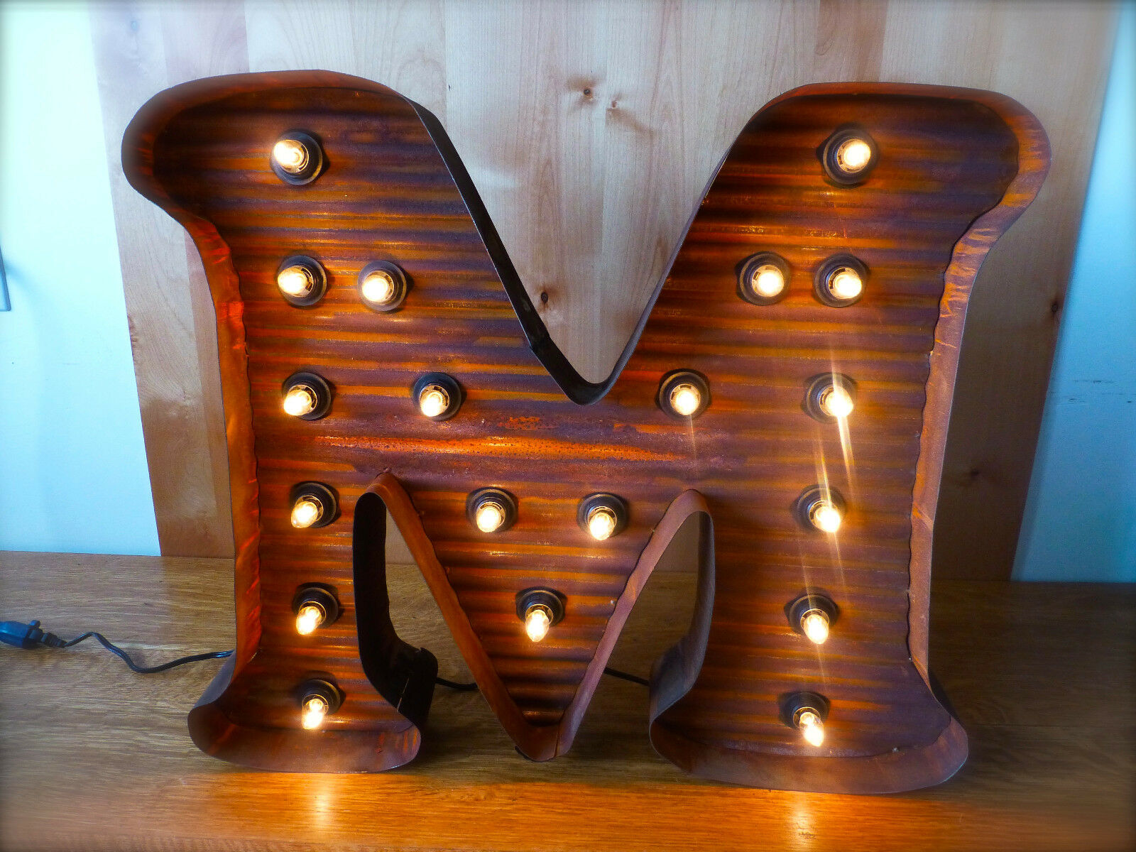 Large Vintage Style Light Up Marquee Letter M, 24" Tall Industrial Rustic Sign