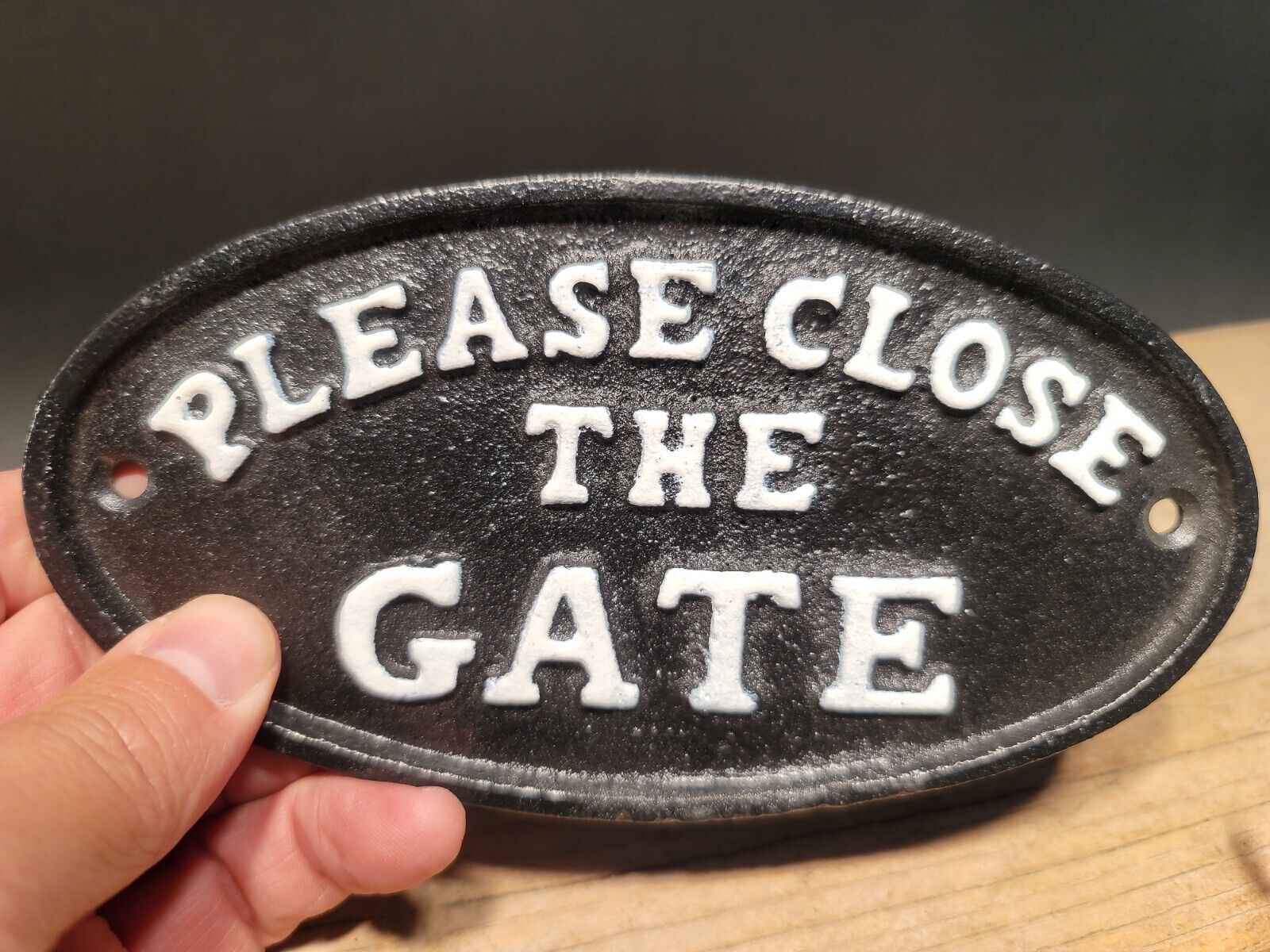 Vintage Antique Style Cast Iron Please Close The Gate Sign W Raised Letters