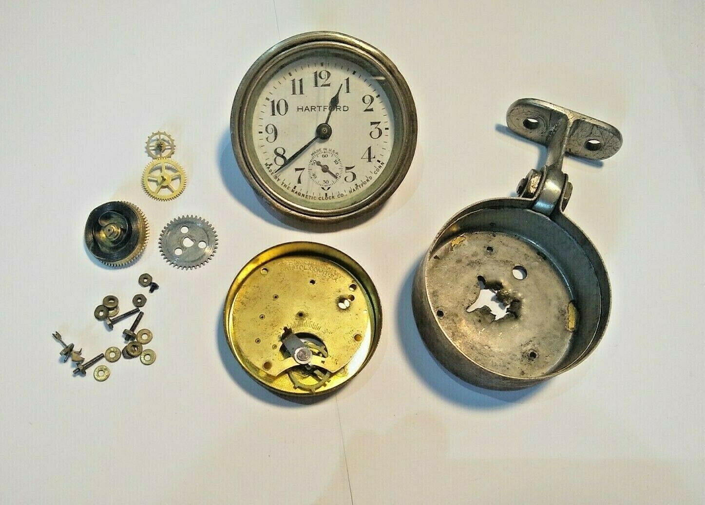 Antique Hartford Magnetic Clock Co - Automobile Ingraham Co Internals For Parts