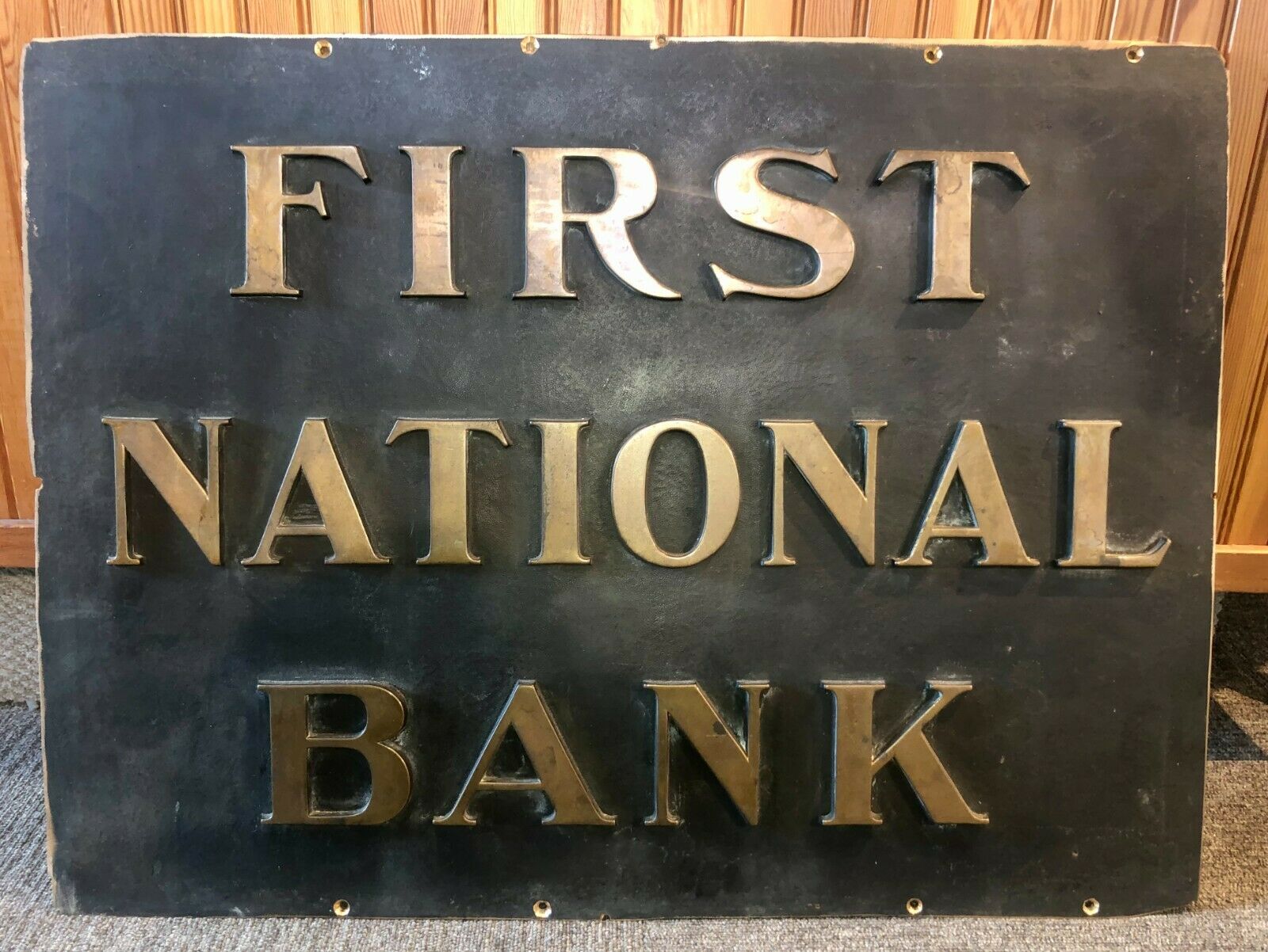 Antique First National Bank Bronze Building Plaque